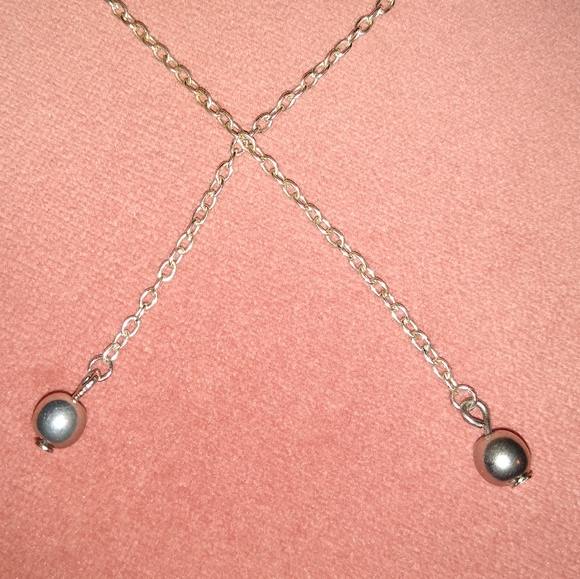 Solid 925 Sterling Silver Wires Long Chain Earrings Grey Pearl Minimalist New - Picture 7 of 9